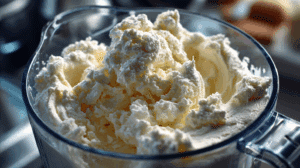 Blended cottage cheese ice cream base inside a blender